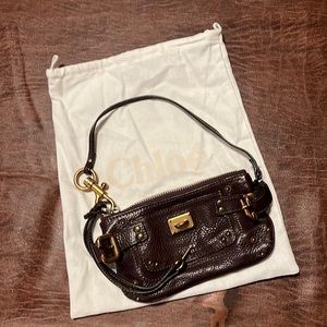 Chloe chocolate brown leather wristlet with dust bag